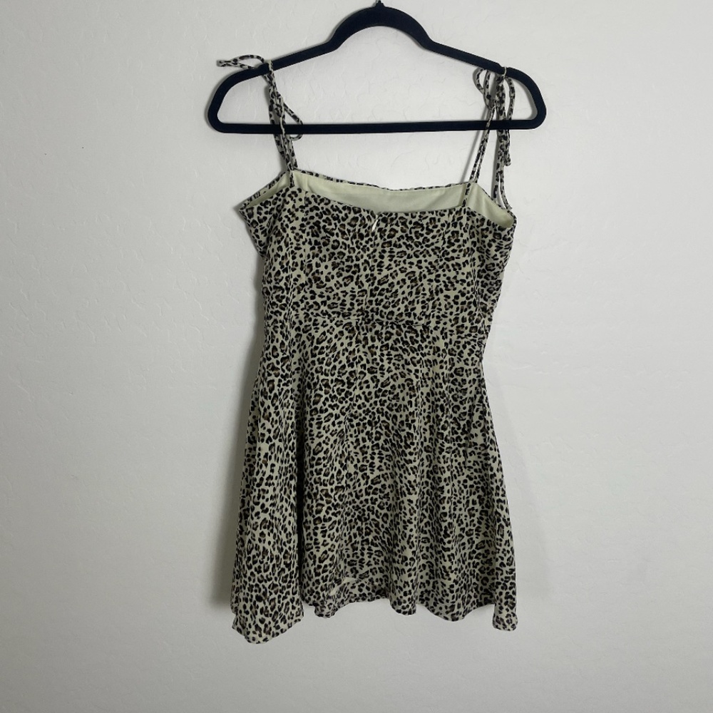 Leopard Cheetah Tie Top Babydoll Skater Chic Girly Classy Trendy Hip Mini Dress - Picture 6 of 7
